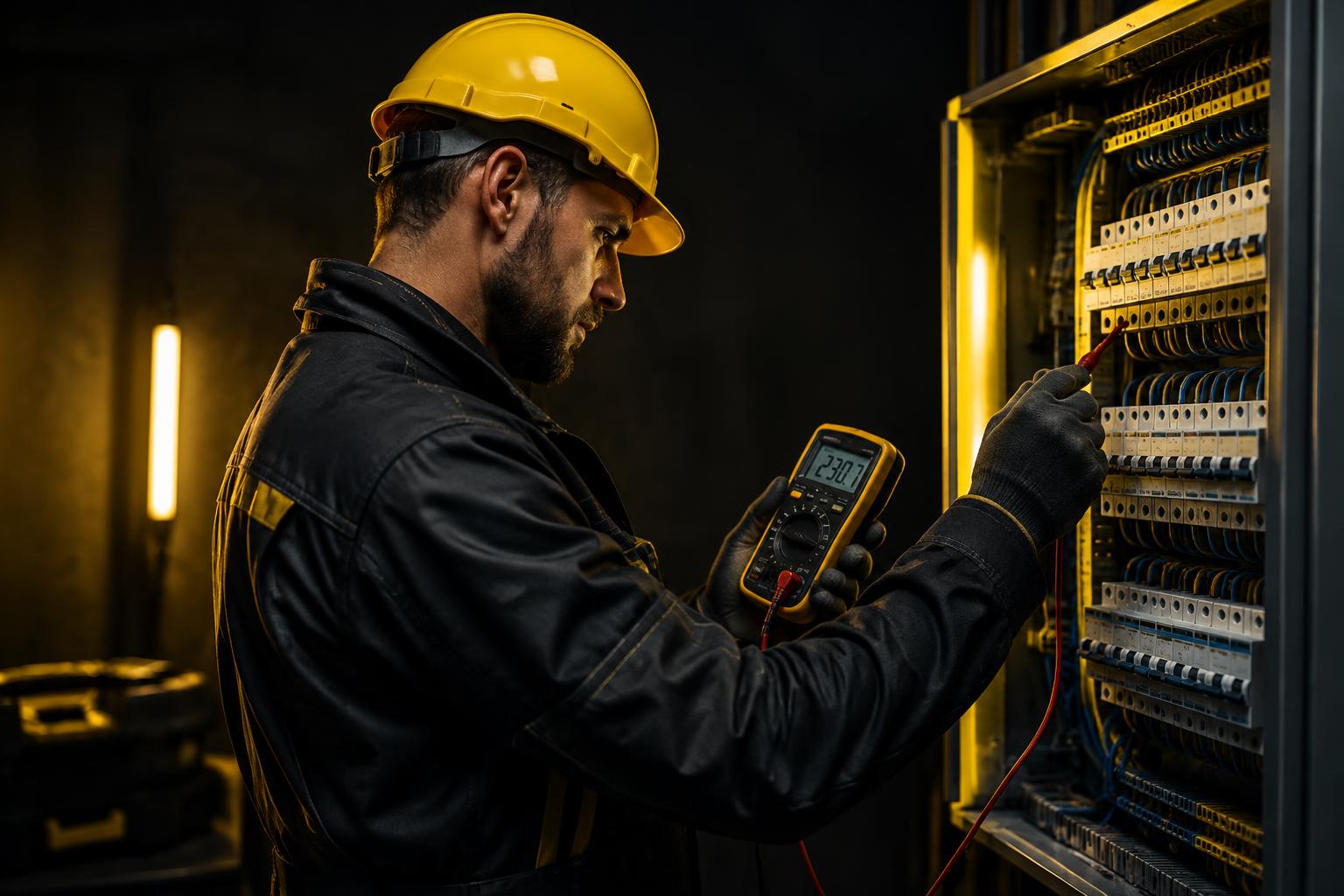 Elektrikář při práci na elektroinstalaci